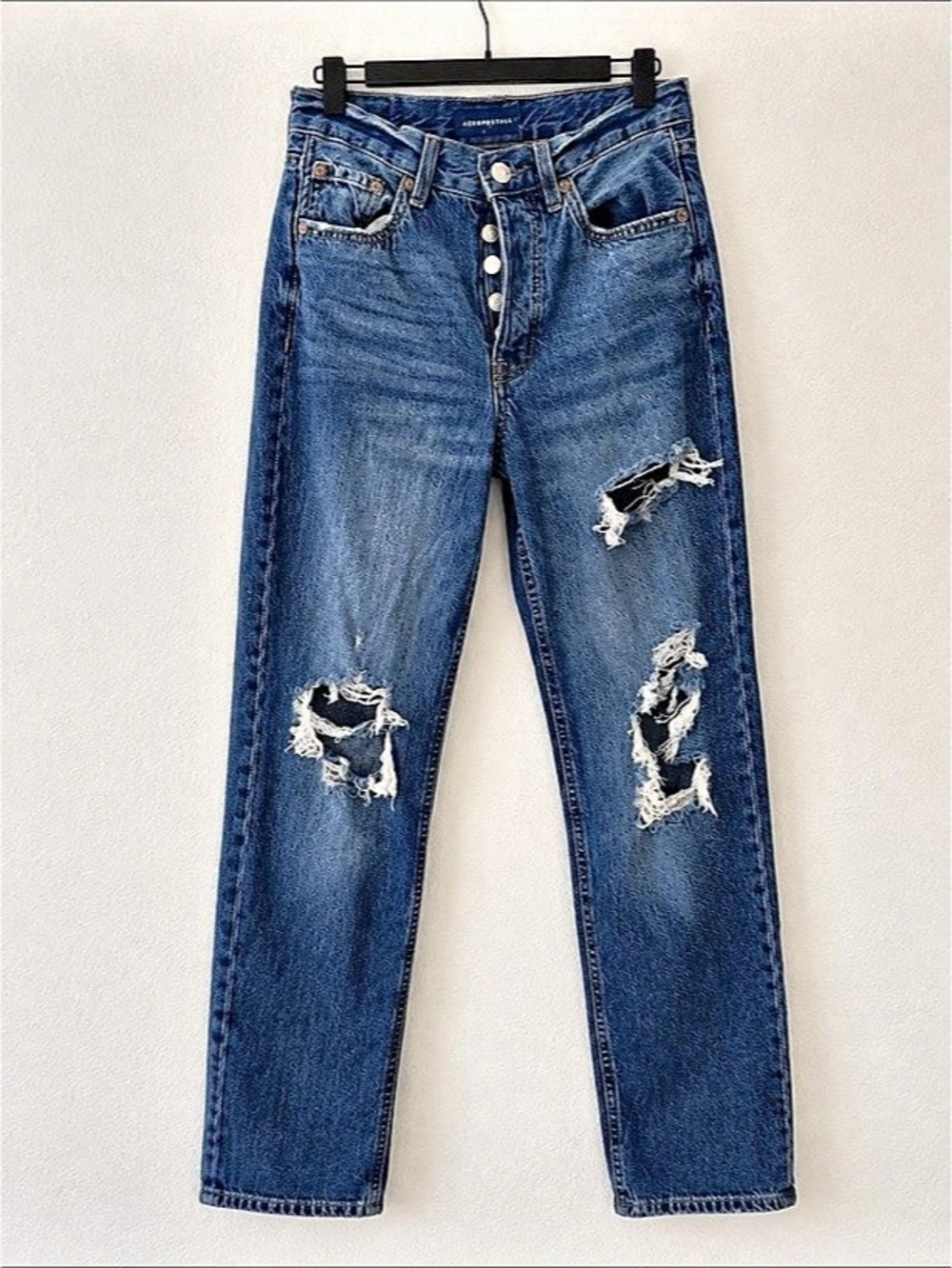 AEO Distressed Straight Leg Jeans Blue Size 0/5